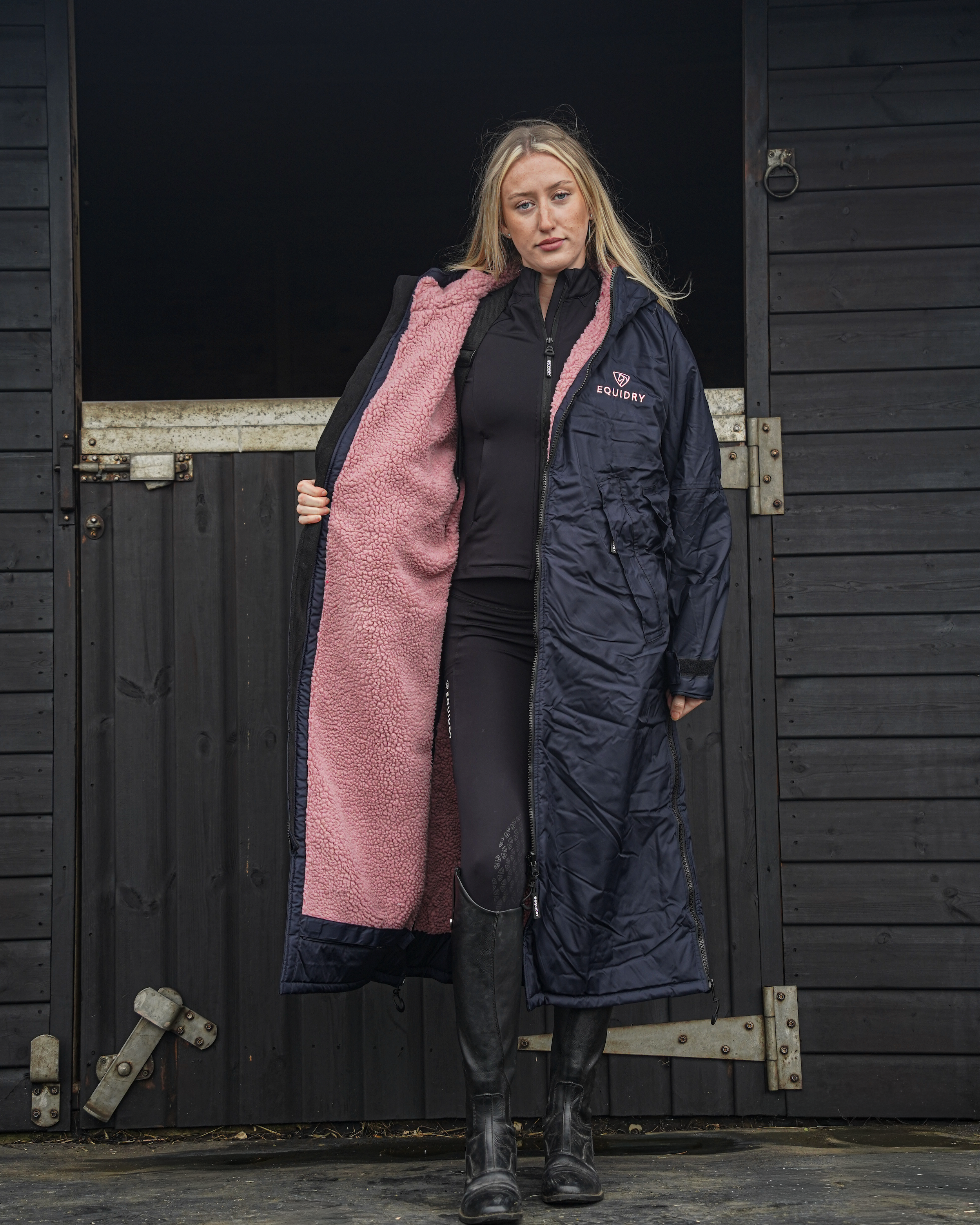 EQUIDRY Original Women's Thick Fleece Navy/Pale Pink | Small ( UK16-18)