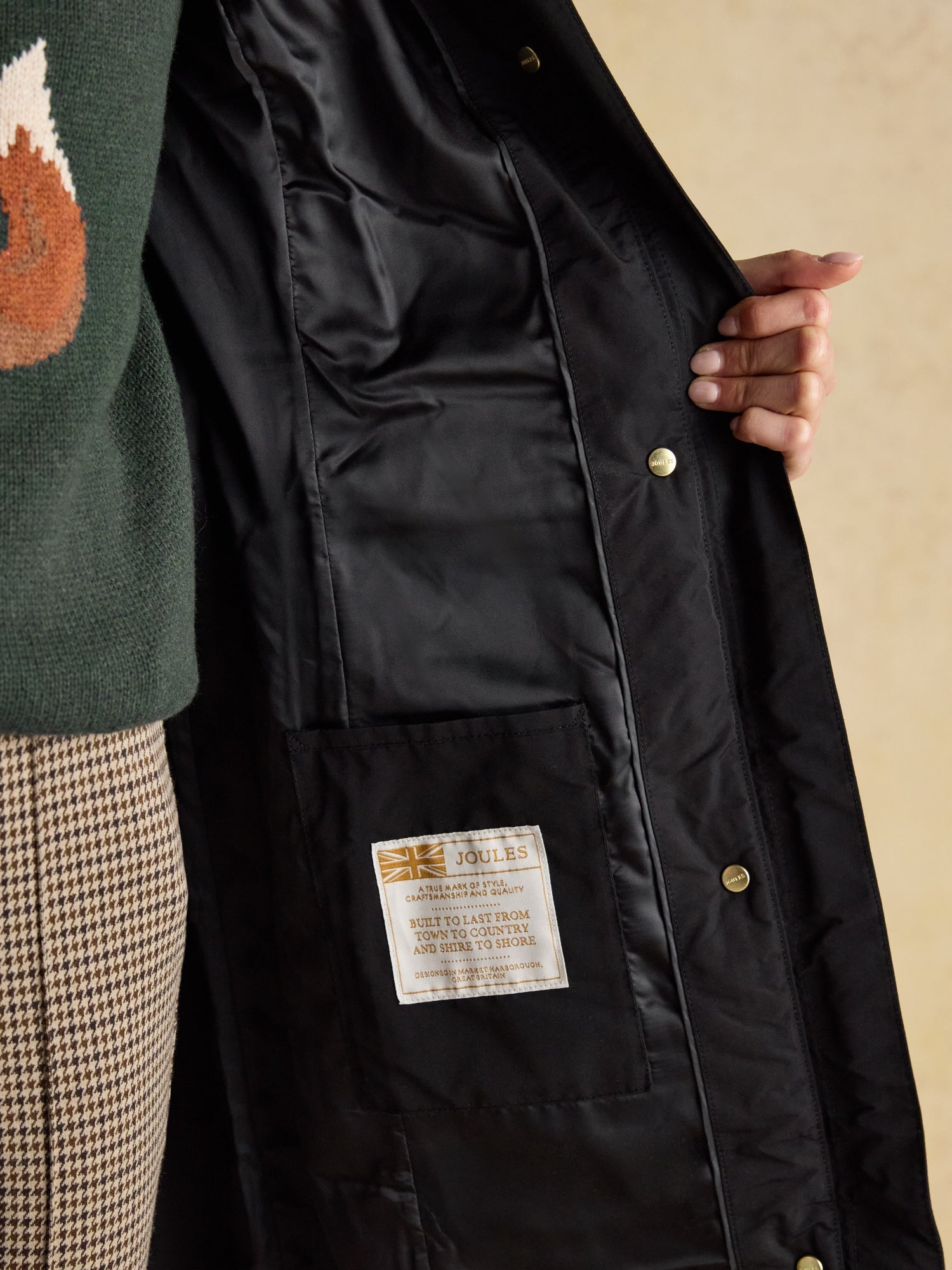 Joules Aspen Long Black Showerproof Padded Coat with Faux Fur Hood UK12 - NQP