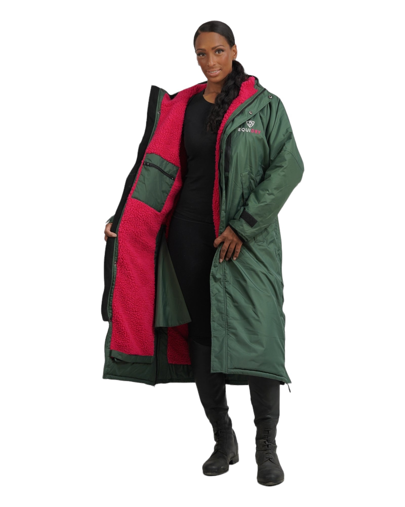 EQUIDRY Evolution Women's Thick Fleece Black Forest Green/Peacock Pink - XXS
