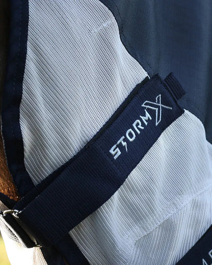 Equiflair StormX Empra Aqua Shield Fly Rug - Navy/Silver: Waterproof Horse Rug with Mesh for Fly Protection - 4'9"