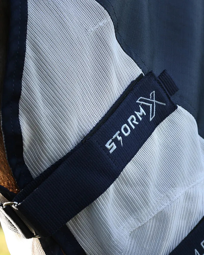 Equiflair StormX Empra Aqua Shield Fly Rug - Navy/Silver: Waterproof Horse Rug with Mesh for Fly Protection - 4'9"