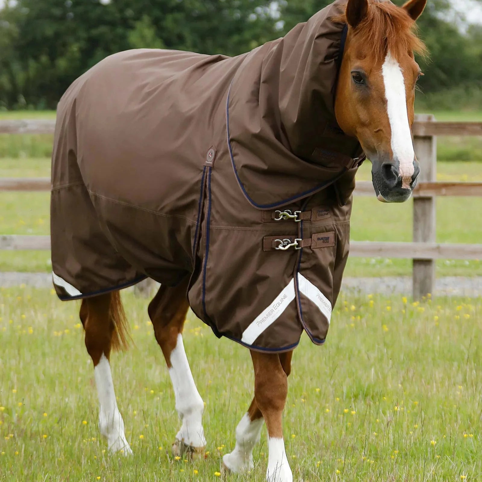 Premier Equine Buster 400g Turnout Rug with Snug-Fit Neck Cover Brown