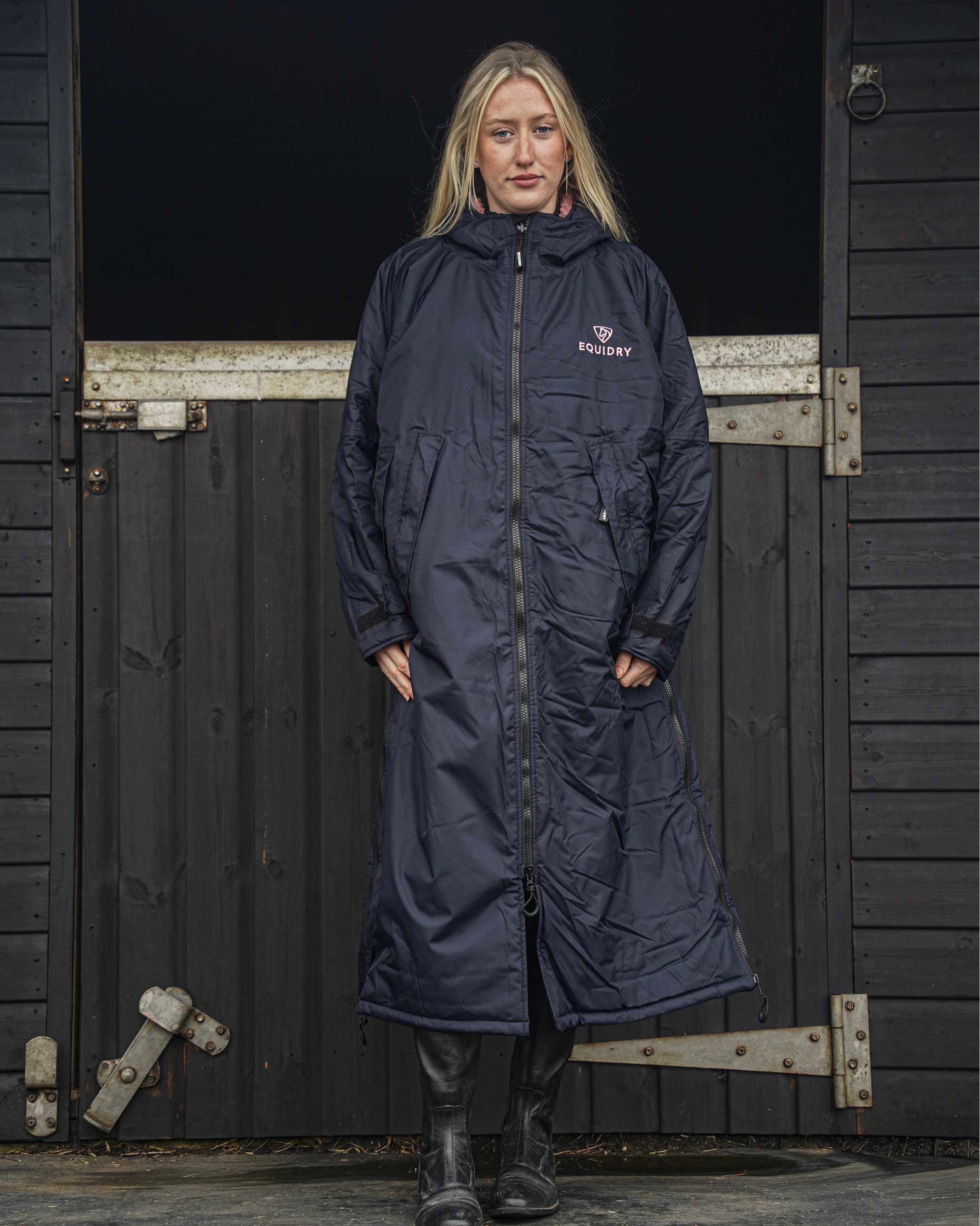 EQUIDRY Original Women's Thick Fleece Navy/Pale Pink | Small ( UK16-18)