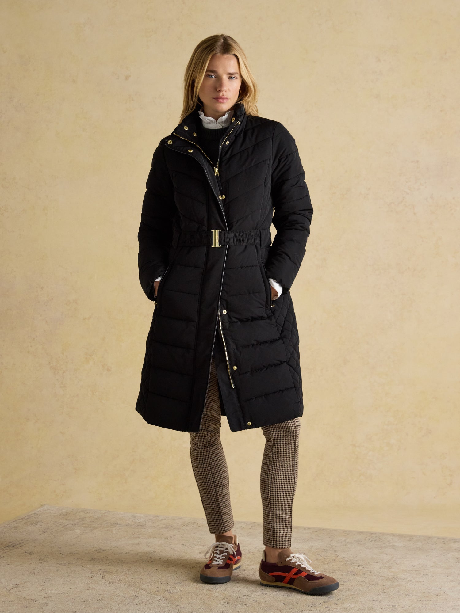 Joules Aspen Long Black Showerproof Padded Coat with Faux Fur Hood UK12 - NQP