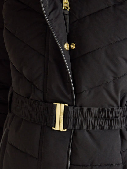 Joules Aspen Long Black Showerproof Padded Coat with Faux Fur Hood UK12 - NQP