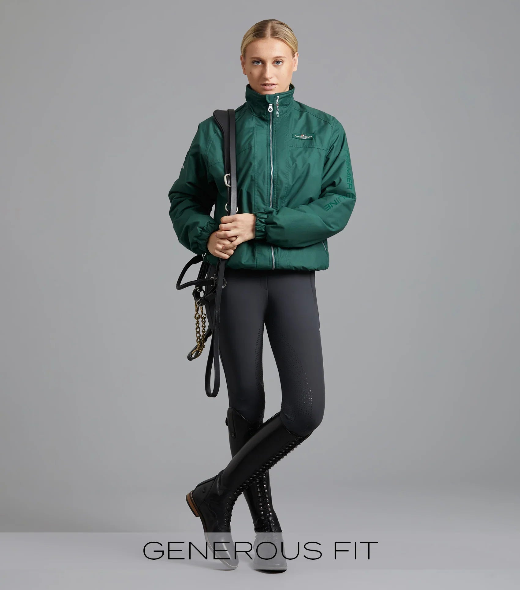 Premier Equine Pro Rider Unisex Waterproof Riding Jacket Green