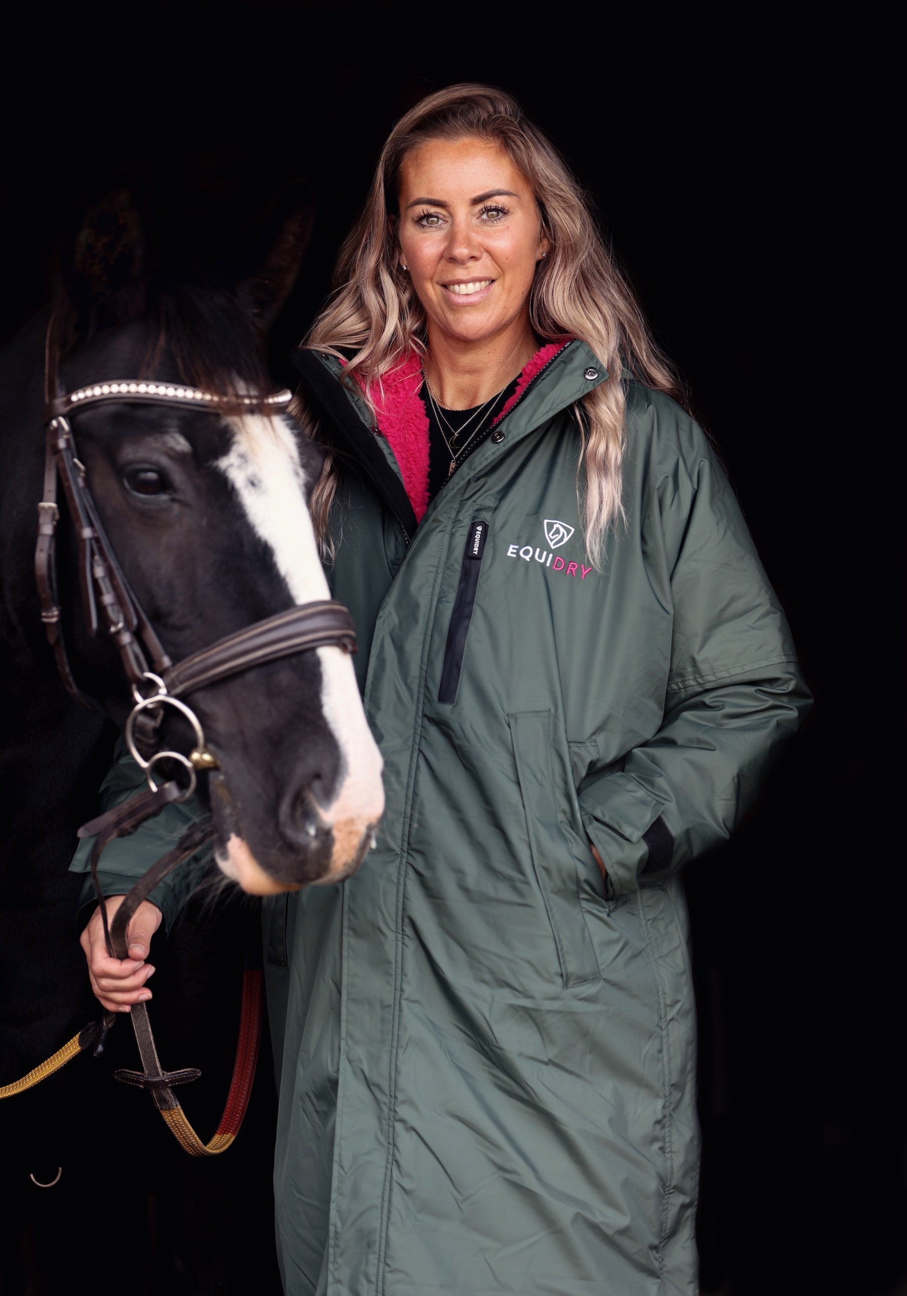 EQUIDRY Evolution Women's Thick Fleece Black Forest Green/Peacock Pink - XXS