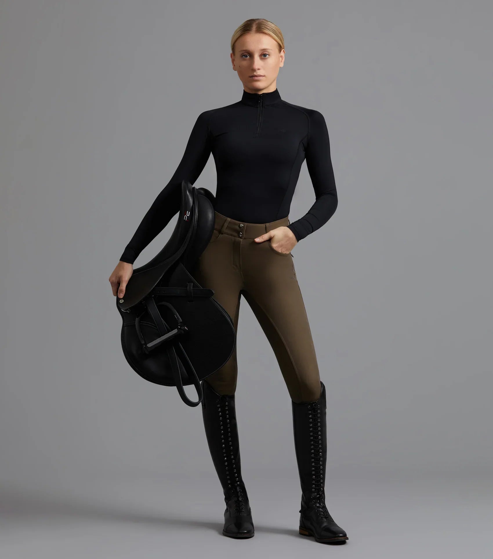 Premier Equine Virtue Ladies Full Seat Gel Riding Breeches Dark Olive